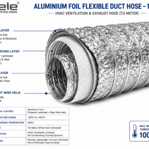 Aluminium Foil Flexible Duct Hose 100°C – HVAC Ventilation & Exhaust Hose (7.5 Meter)