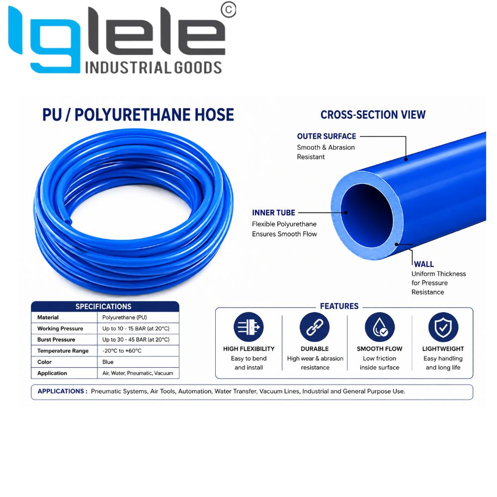 Blue Polyurethane (PU) Pneumatic Air Tube – Flexible Industrial Air Hose PU Tubes (Per Meter) - Image 3