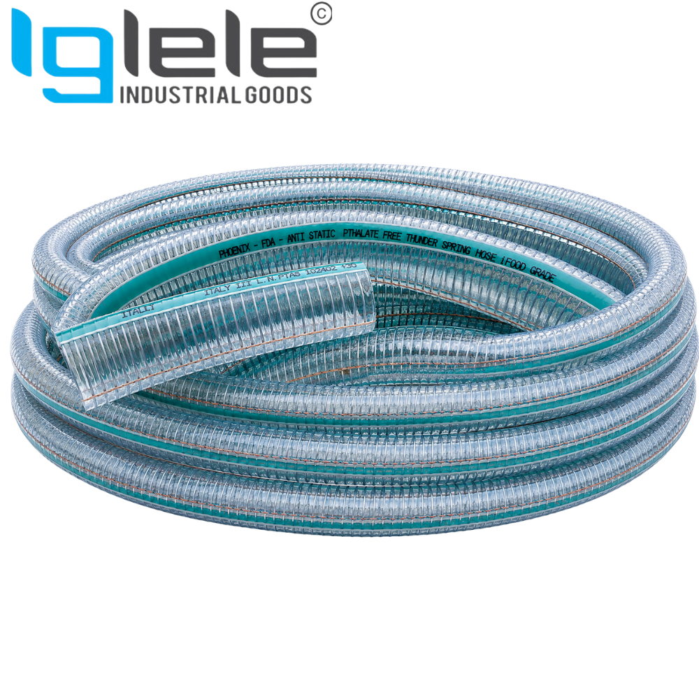 PHOENIX FDA Food Grade PVC Steel Wire Reinforced Thunder Hose – Heavy Duty Suction & Delivery Hose (Per Meter)