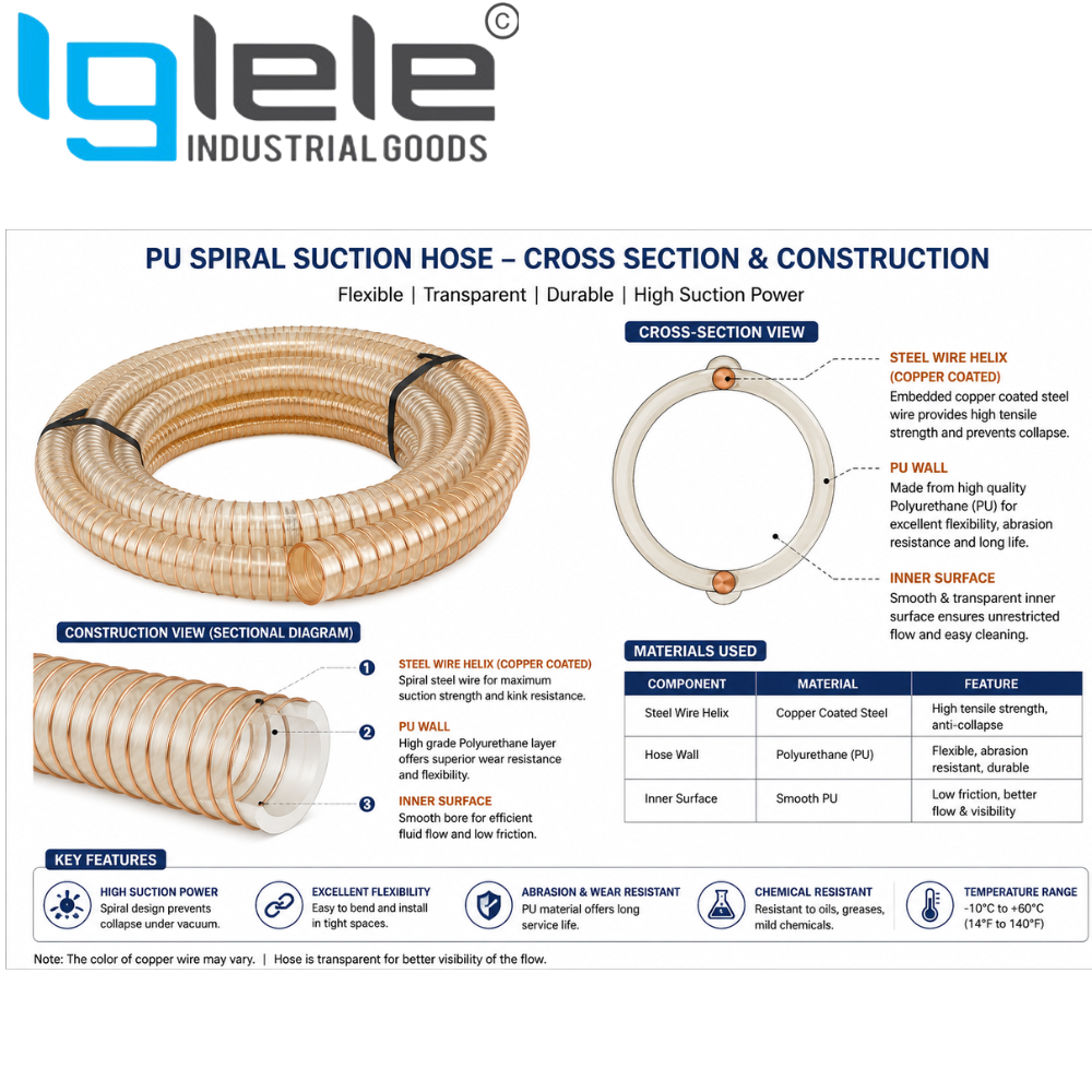 Extra Heavy Duty PU Duct Hose with Copper Wire – Abrasion Resistant Vacuum Hose (20 Meter Roll) - Image 2